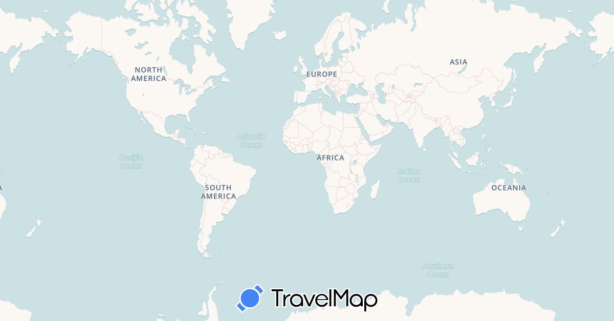 TravelMap itinerary: plane in Madagascar, Mauritius, Réunion, Sweden, South Africa (Africa, Europe)